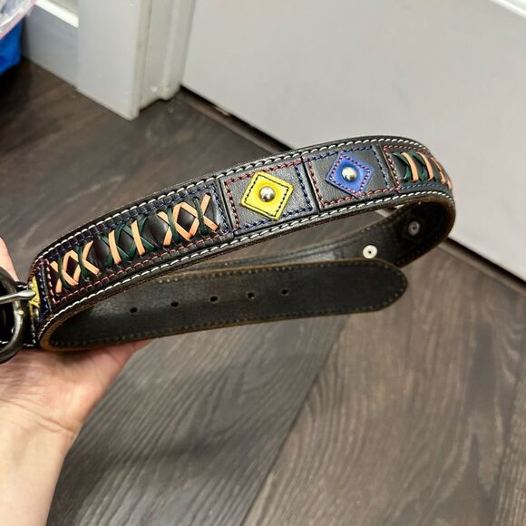 Gap Women’s 32 Embroidered Logo Vintage Leather Belt - Picture 2 of 4